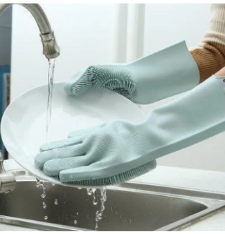 Kitchen Gloves for Washing Dishes, Dishwasher Gloves with Wash Scrubber, Magic Silicone Glove, Car, Bathroom and Pet (Multicolor, 1 Pair)