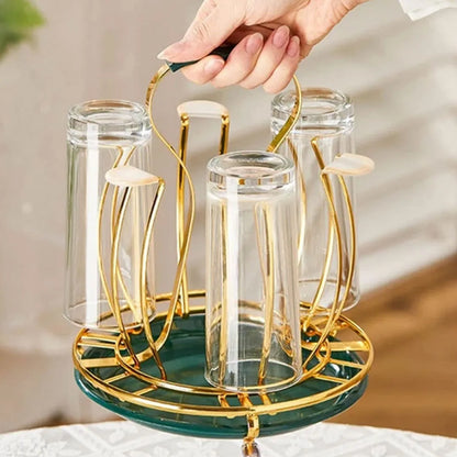 Golden Glass Stand With Drainer Green Trey