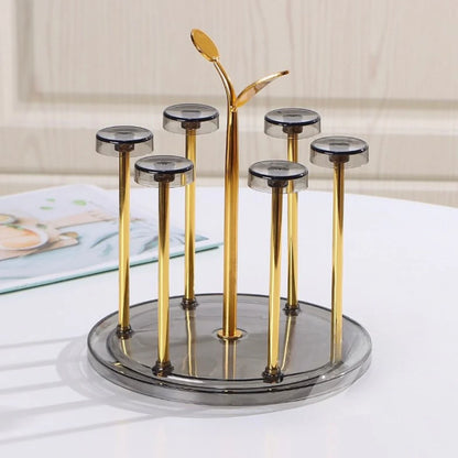 Durable Golden Leaf 360 Degree Rotatable rust free scratch free Rotating 6pc glass holder