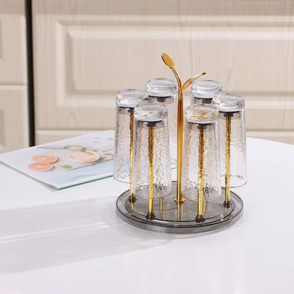 Durable Golden Leaf 360 Degree Rotatable rust free scratch free Rotating 6pc glass holder
