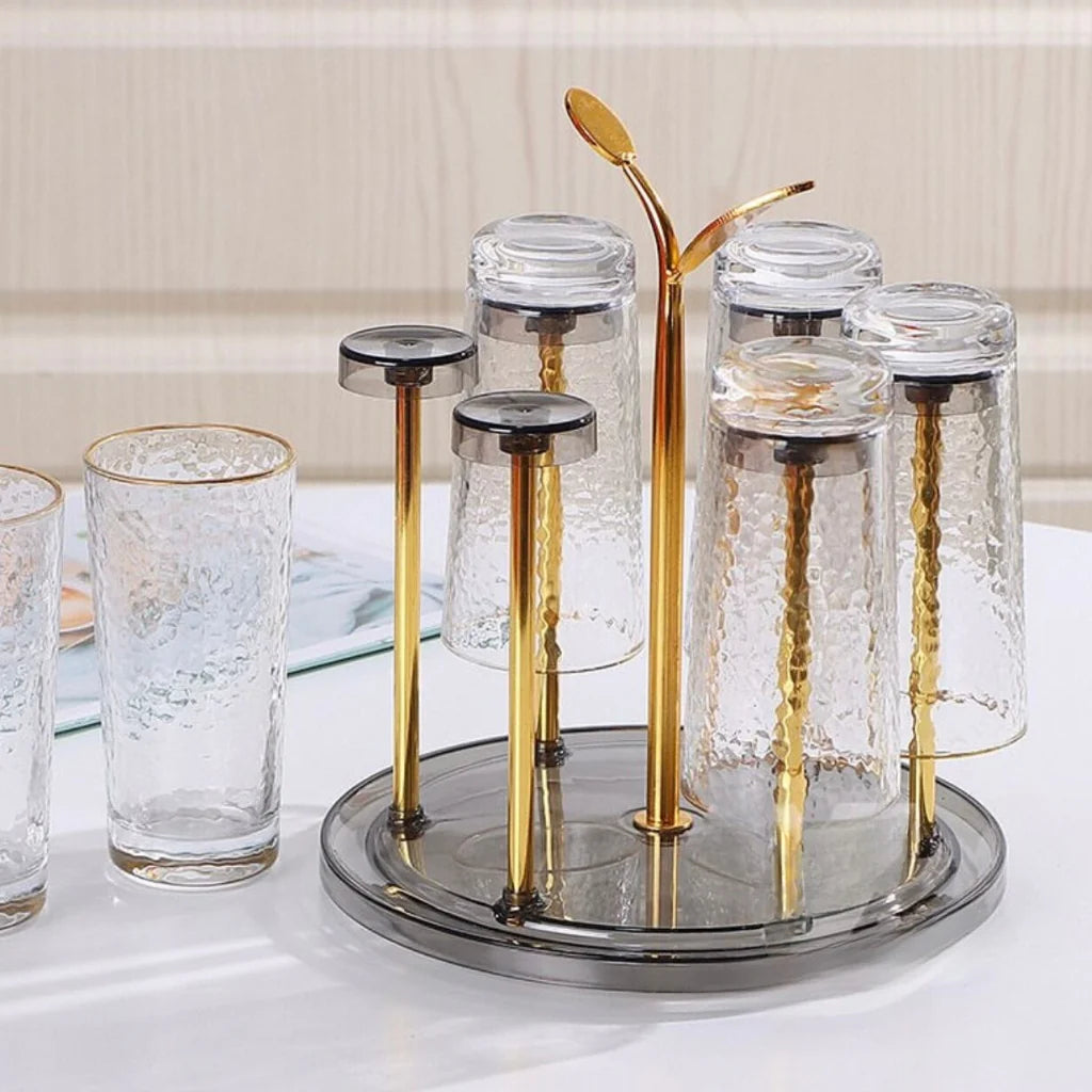 Durable Golden Leaf 360 Degree Rotatable rust free scratch free Rotating 6pc glass holder