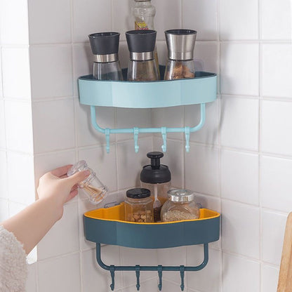 বাথরুম কর্নার স্টোরেজ ওয়াল শেল্ফ হ্যাঙ্গার সহ (1pcs)