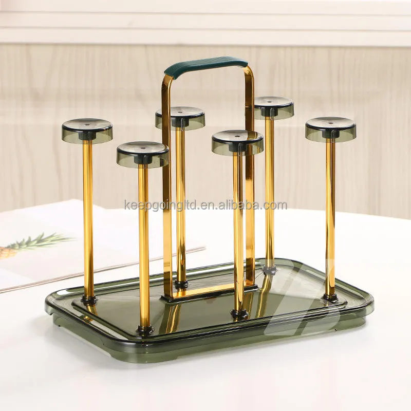 6 Hook Metal Glass Stand with Plastic tray