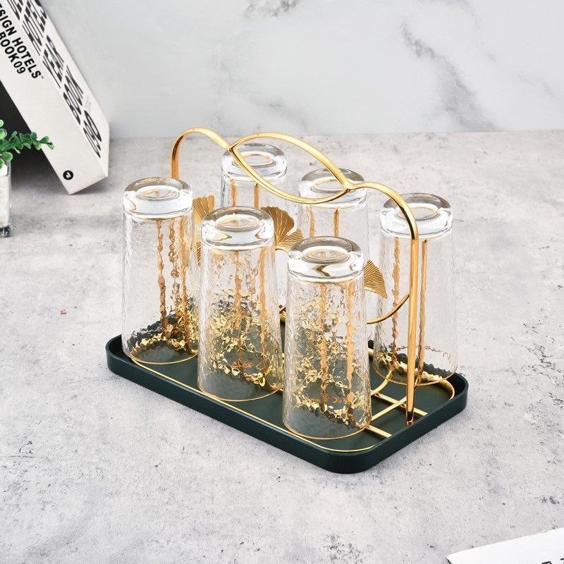 6 Hook Premium glass stand with tray
