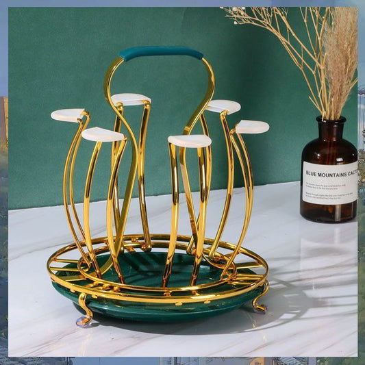 Golden Glass Stand With Drainer Green Trey