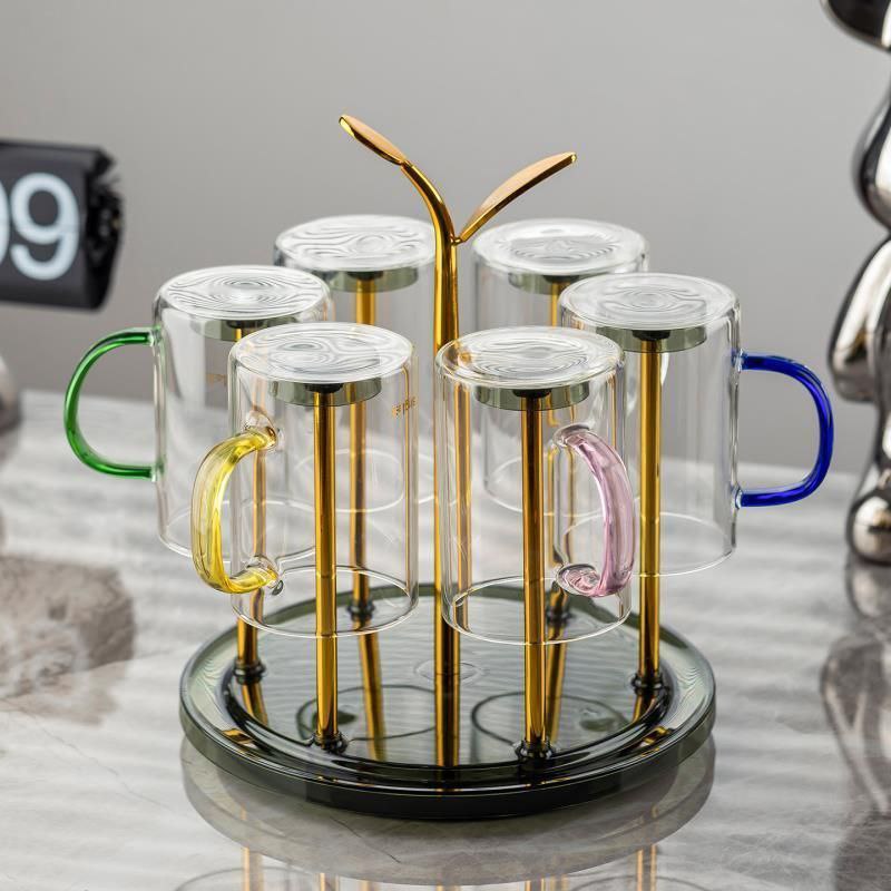 Durable Golden Leaf 360 Degree Rotatable rust free scratch free Rotating 6pc glass holder