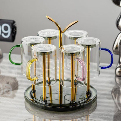 Durable Golden Leaf 360 Degree Rotatable rust free scratch free Rotating 6pc glass holder