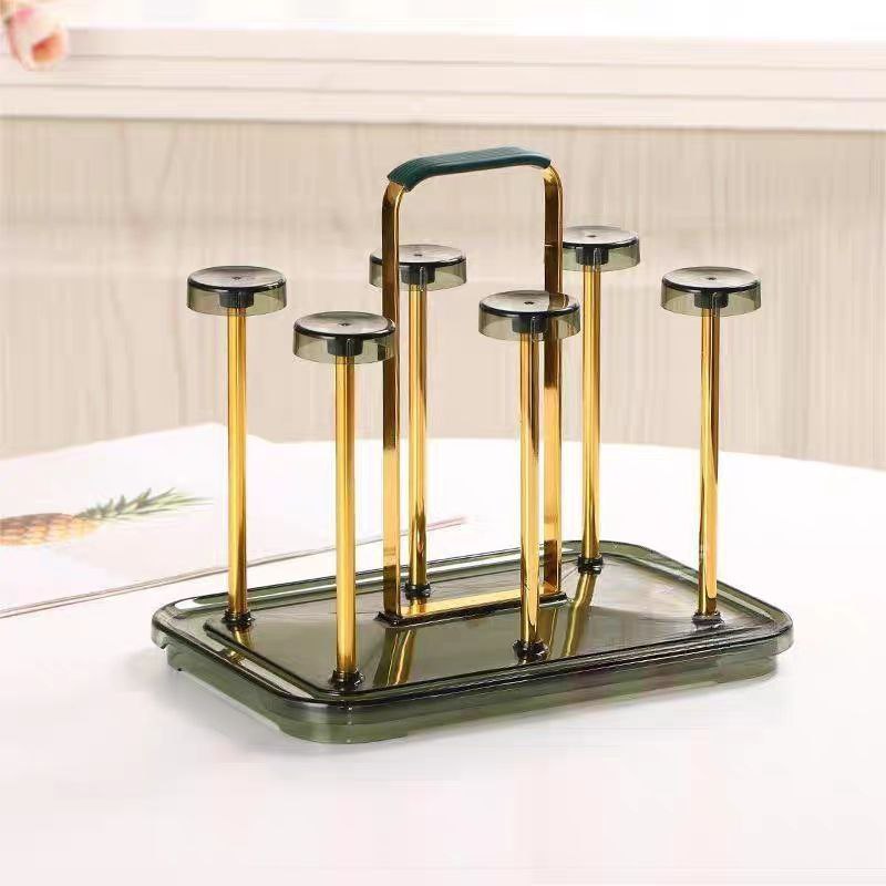 6 Hook Metal Glass Stand with Plastic tray