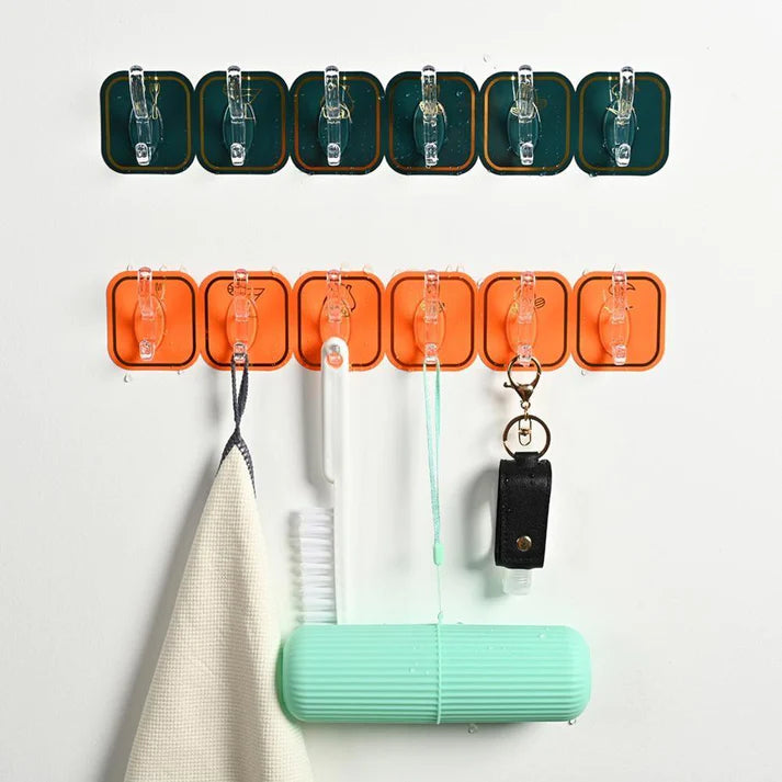 Light luxury row free punching six row kitchen and bathroom paste multi-function door back hook