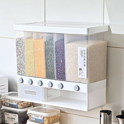 Wall mounted cereal dispenser rice bucket dispenser multi compartments waterproof and moisture-proof rice storage box for kitchen